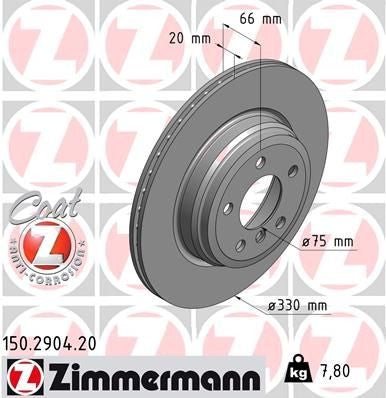 ZIMMERMANN COAT Z 150.2904.20 Brake disc for BMW 3 Series, 4 Series طنابير خلفي