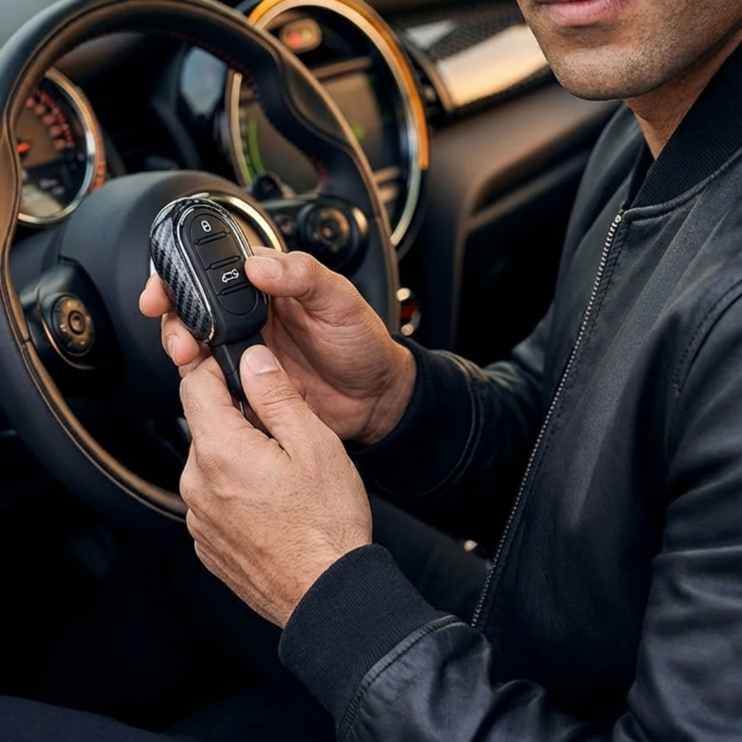 MINI Cooper Key Fob Cover – Carbon Fiber Black-Grey