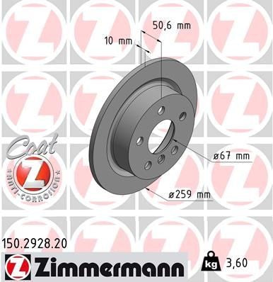 ZIMMERMANN 150.2928.20 Brake disc for MINI Hatchback, Convertible طنابير خلفي