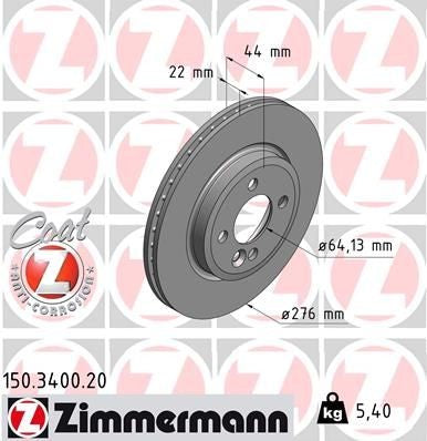 ZIMMERMANN COAT Z 150.3400.20 Brake disc for MINI Hatchback, Convertible طنابير امامي
