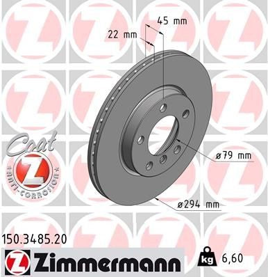 ZIMMERMANN 150.3485.20 Brake disc for MINI COUNTRYMAN, PACEMAN طنابير امامي