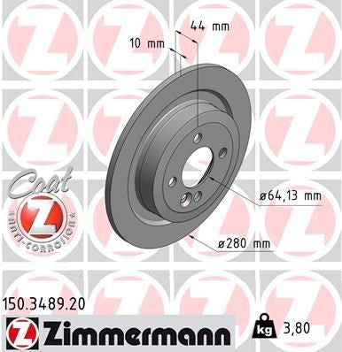 Zimmermann 150.3489.20 Brake Disc طنابير خلفي
