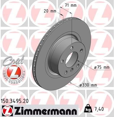 ZIMMERMANN 150.3495.20 Brake disc for BMW X3, X4 طنابير خلفي