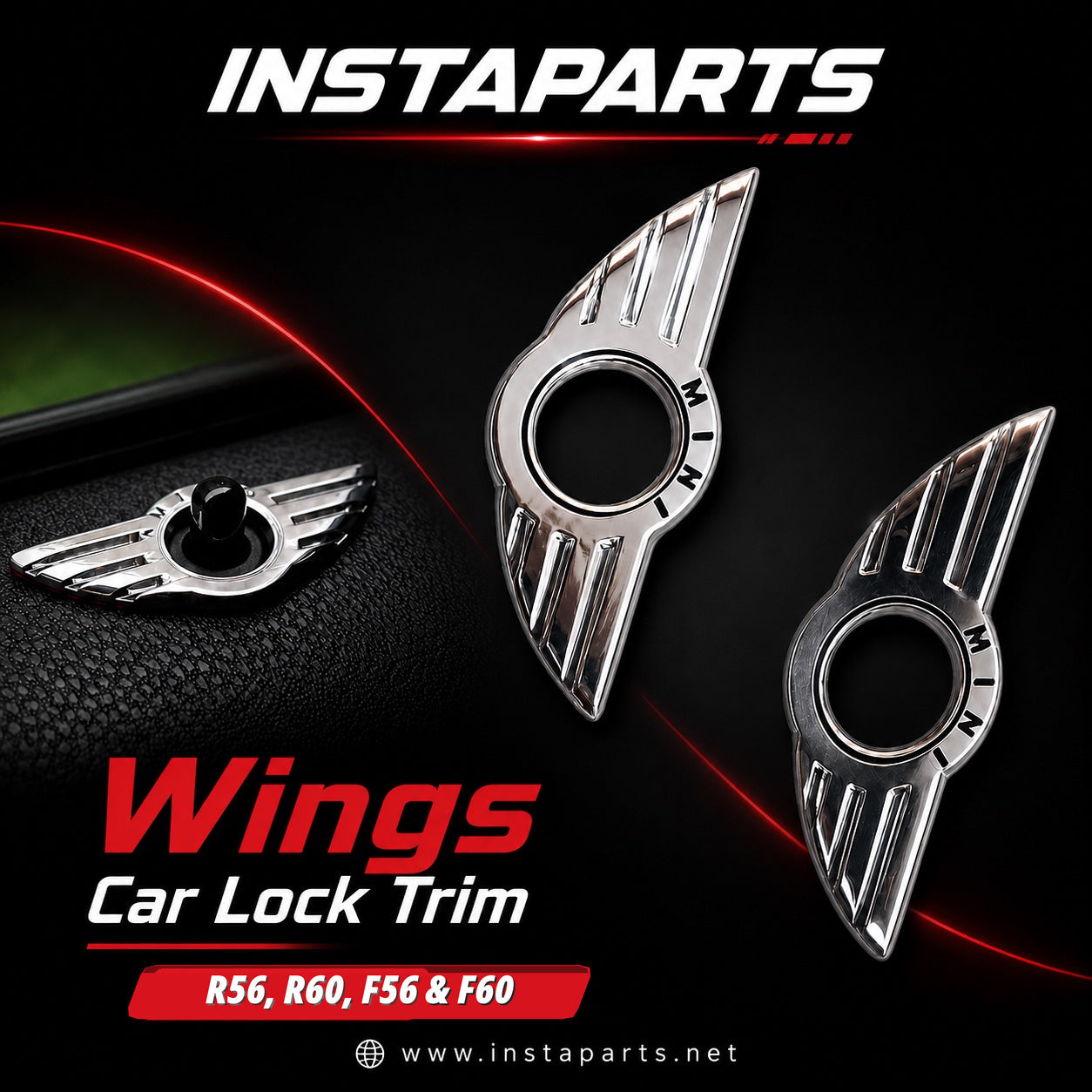 Instaparts Wings Car Lock Trim for MINI R56, R60, F56 and F60